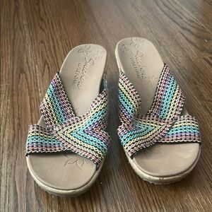 Skechers Turquoise Rhinestone Sandals with Wedge Sole